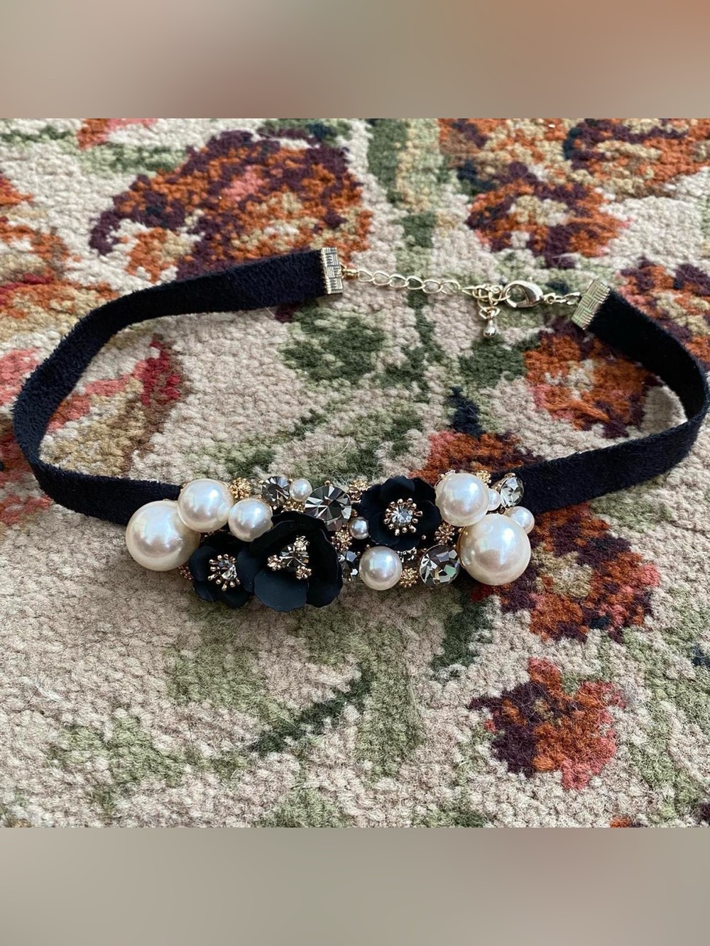 black floral beaded choker